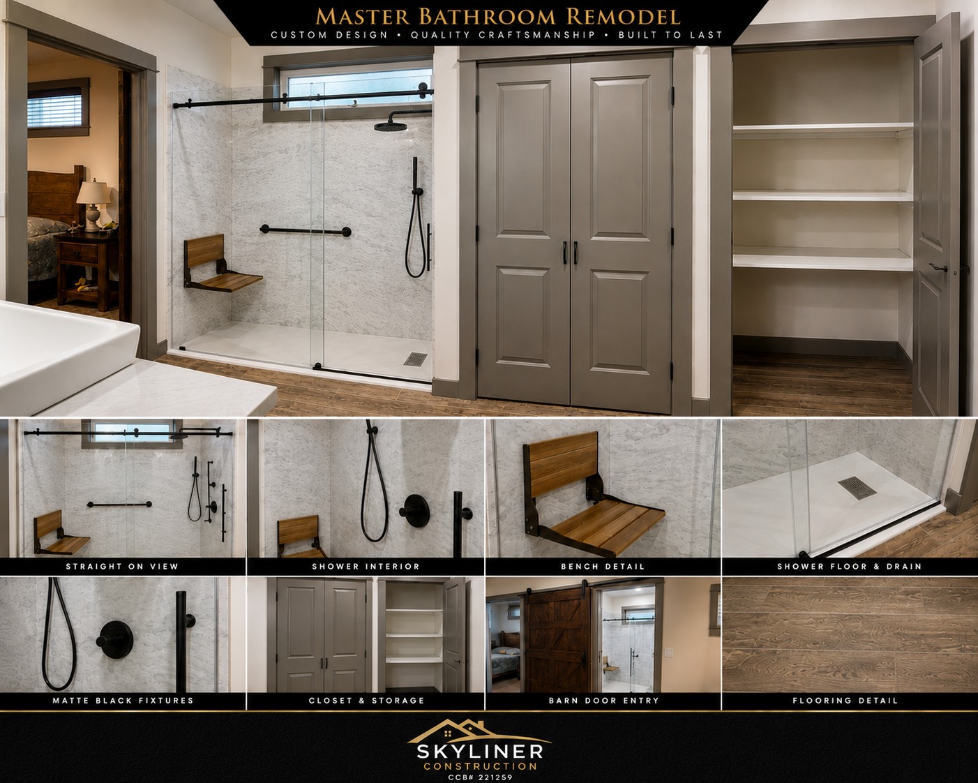 Original Skyliner Construction master bathroom remodel collage